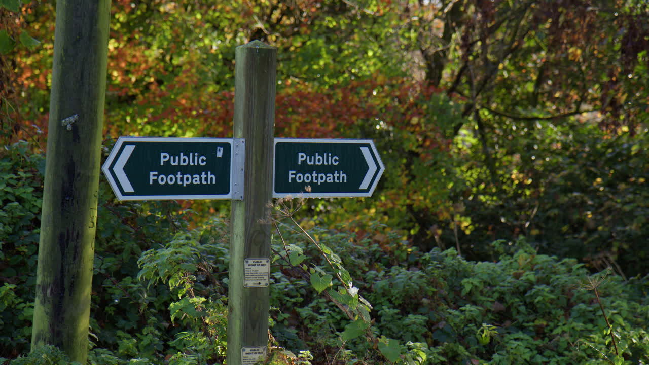 City Park With Public Footpath Directional Sign. Static Shot