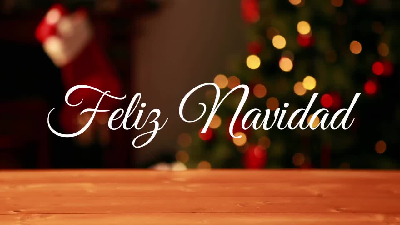 animación de feliz navidad felicitaciones de navidad texto sobre decoraciones de navidad en el fondo