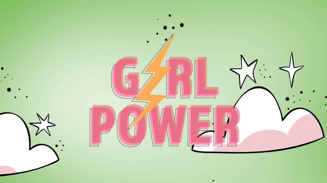 Animação de texto poder feminino, sobre céu noturno