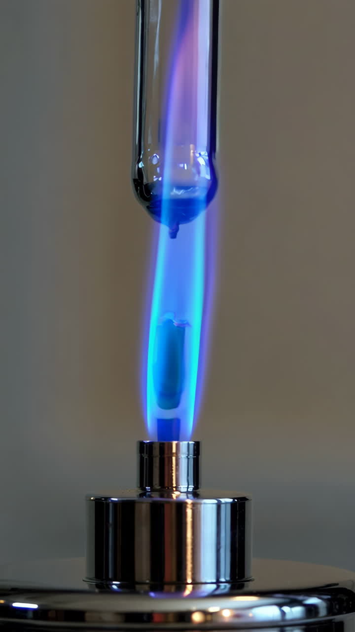 Science experiment with a Bunsen burner and test tube