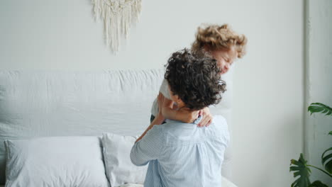 mother and son playing