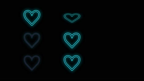 Pulsing-neon-blue-hearts-pattern-in-rows