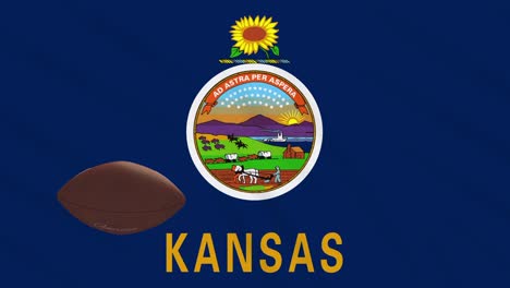 kansas flag waving and american football ball rotates, loop