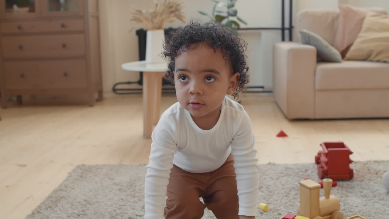 Cute Toddler Boy Putting Toys Away