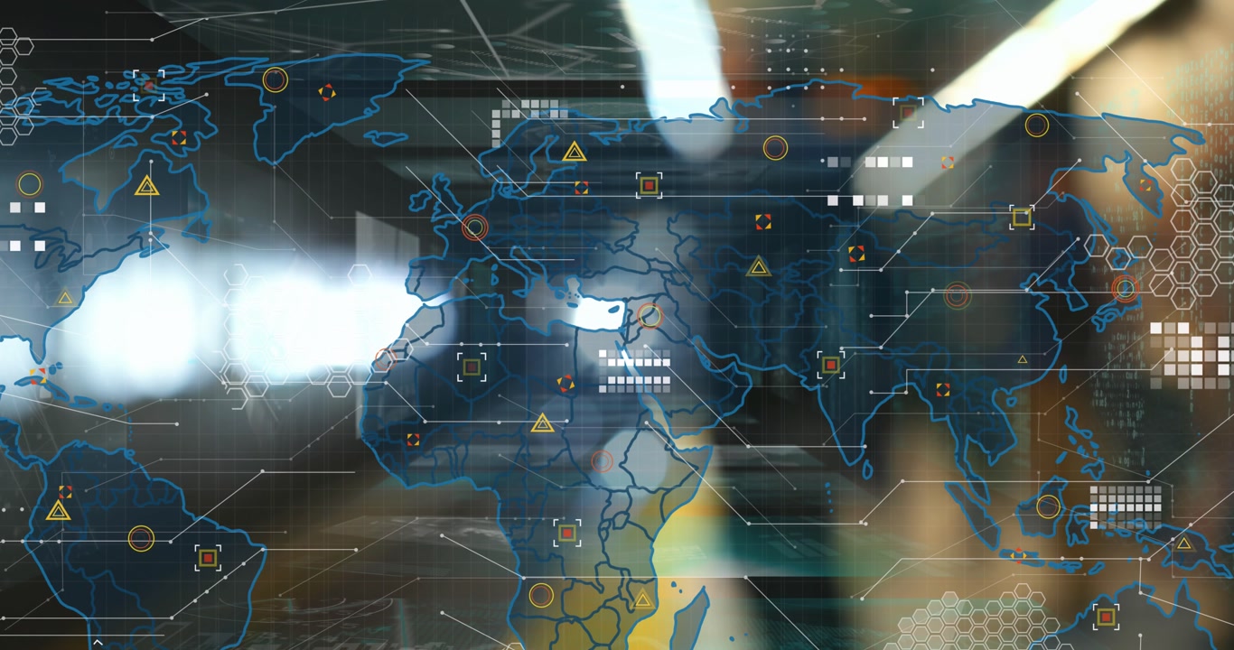 Animation of data processing over world map