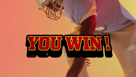 Animation-of-you-win-text-over-american-football-player-on-neon-background