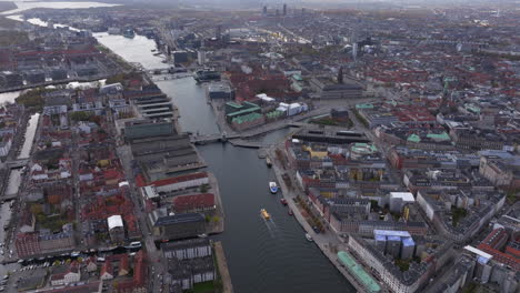 Toma-Aérea-Sobre-El-Río-Central-De-Copenhague.