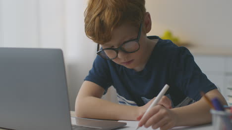 boy doing homework at home