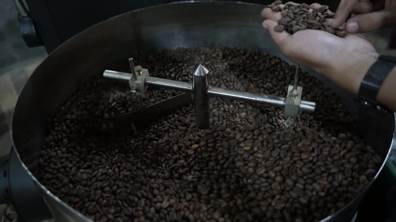 Coffee Beans Being Processed in a Roaster