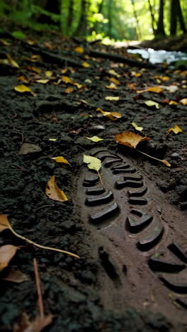 footprint in autumn forest