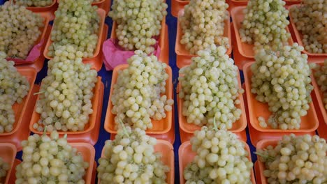 fresh green grapes in orange trays