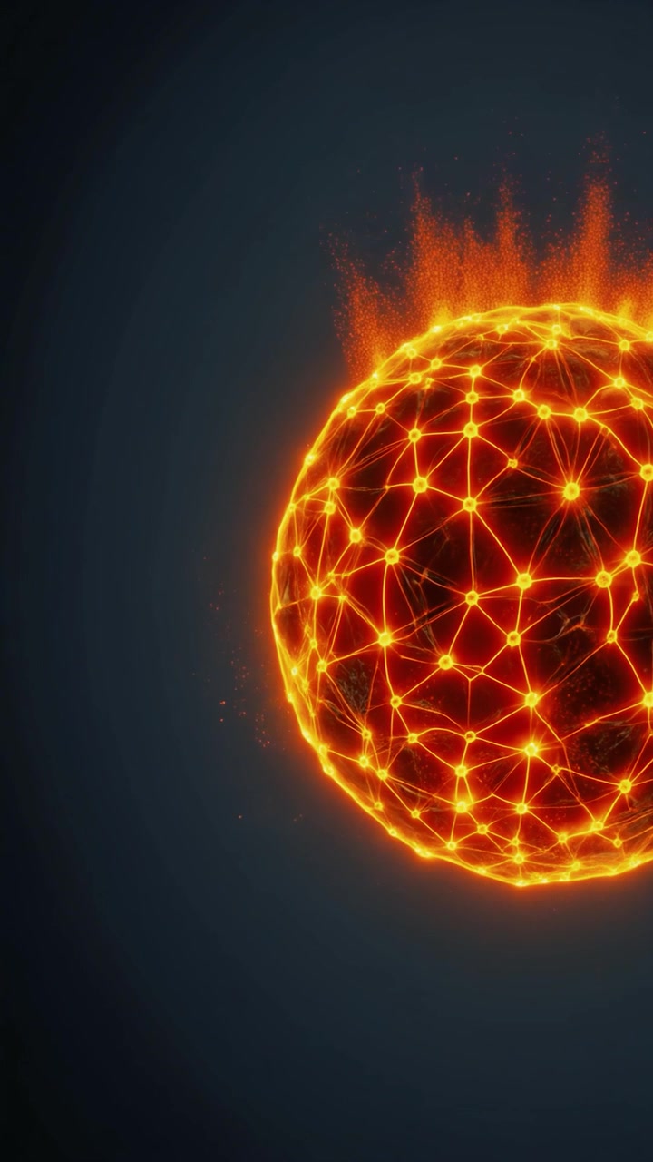 Glødende digital netværkskugle med flammende partikeleffekter