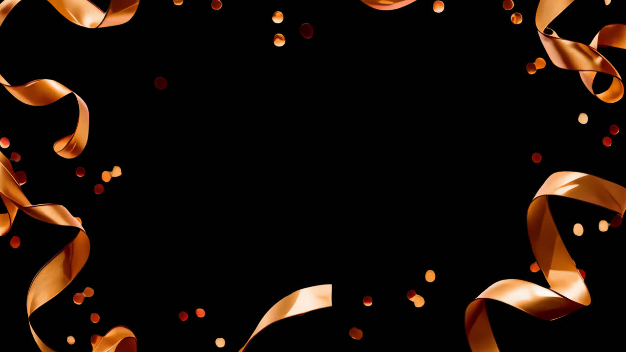 Elegant swirling golden ribbons dance animated overlay, transparent 4K video, alpha channel, ProRes