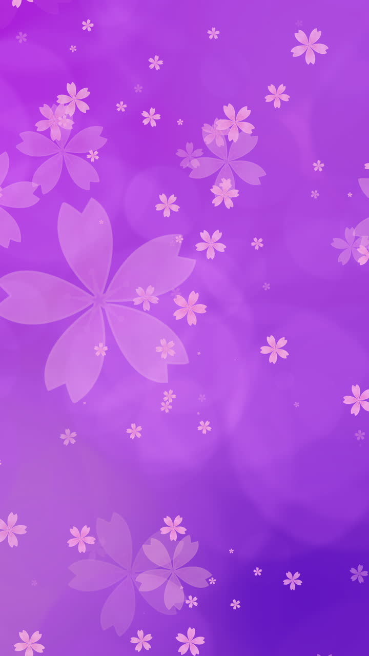 Floral purple background with rotating colored flowers. Abstract looped animation. Vertical video.