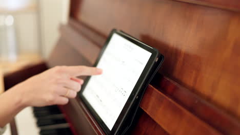 Girl,-piano-and-tablet-with-teacher-for-learning