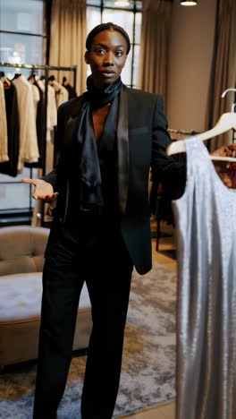 woman shopping for a dress in a boutique