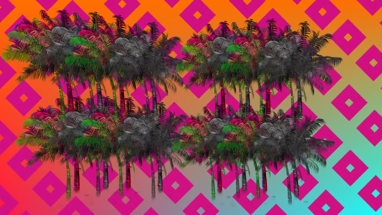 palmeras y patrones cuadrados