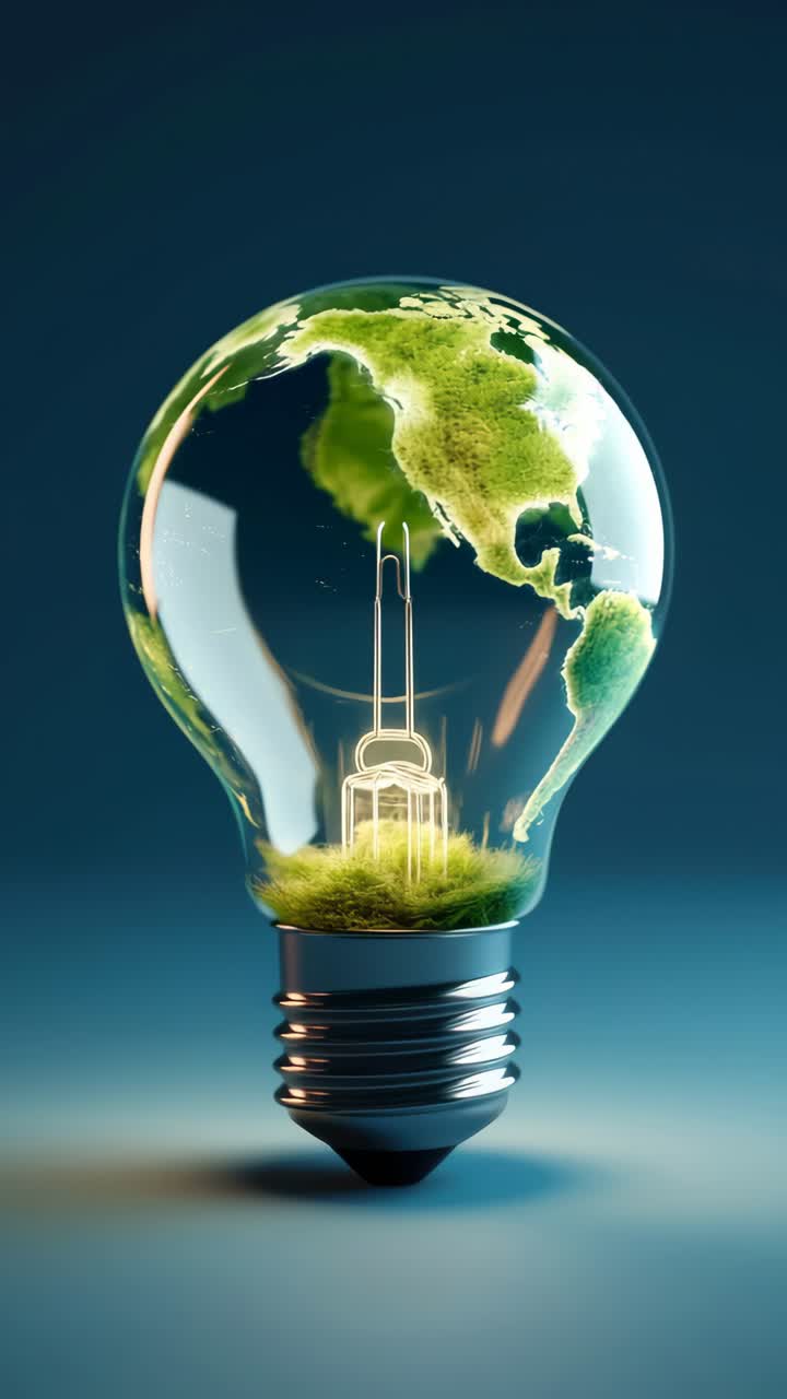 A creative video concept showing a light bulb with a miniature Earth inside