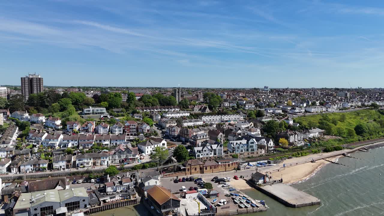 Ascending drone,aerial Old Leigh-on-Sea,Essex Essex