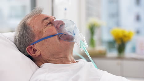 Oxygen-mask,-hospital-and-senior-man