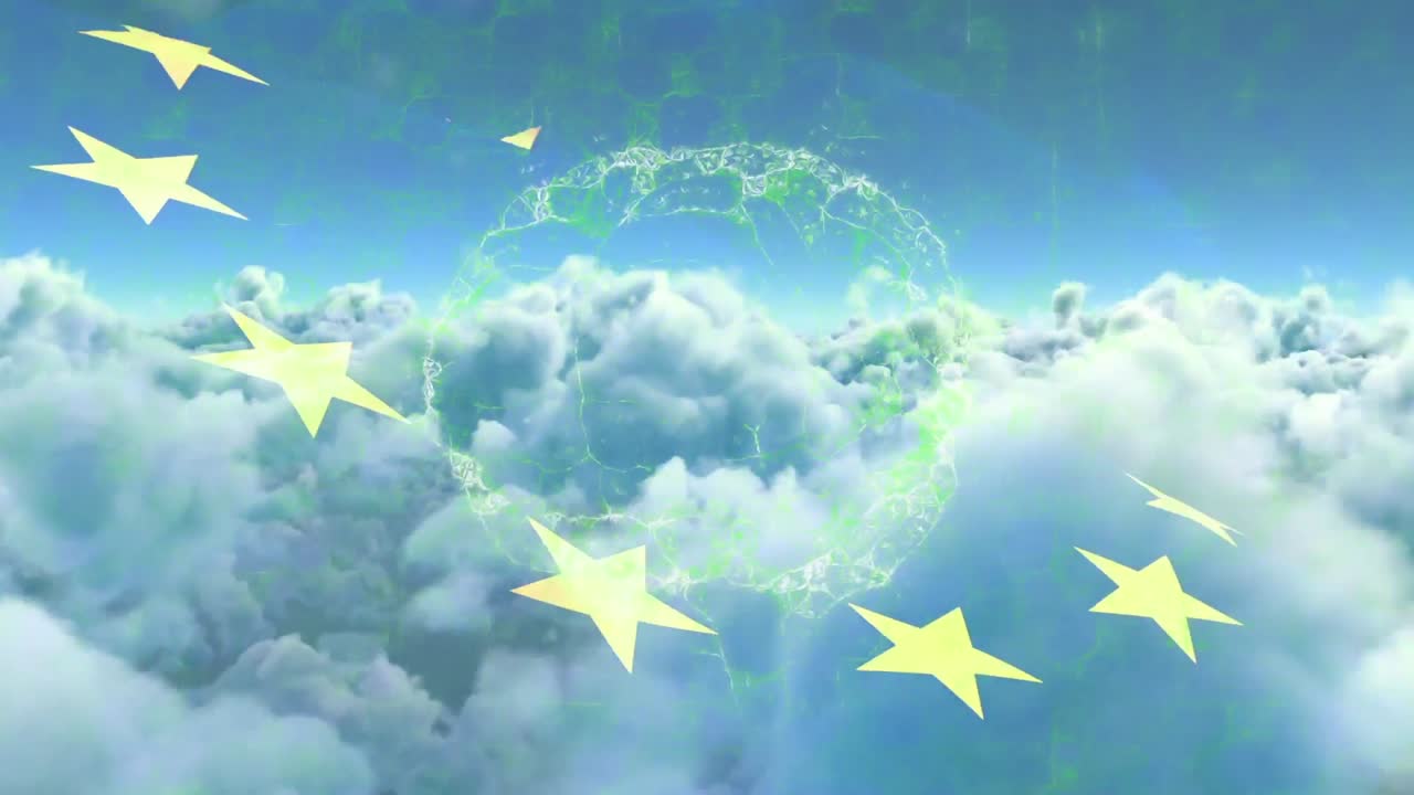 유럽 연합  ⁇ 발과 구름 위에서 회전하는 뇌의 애니메이션