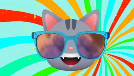 Animación-De-Lindo-Gato-Con-Gafas-Sobre-Fondo-Rayado