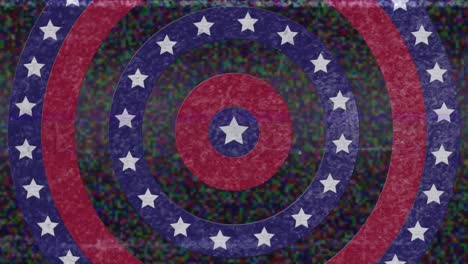 animation of circles spinning with american flag  stars and stripes with noise interruption