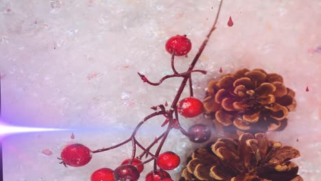 animación de senderos de luz y gotas sobre conos en navidad