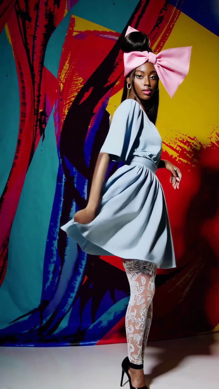 Fashion Model in a Light Blue Dress