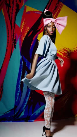 fashion model in a light blue dress