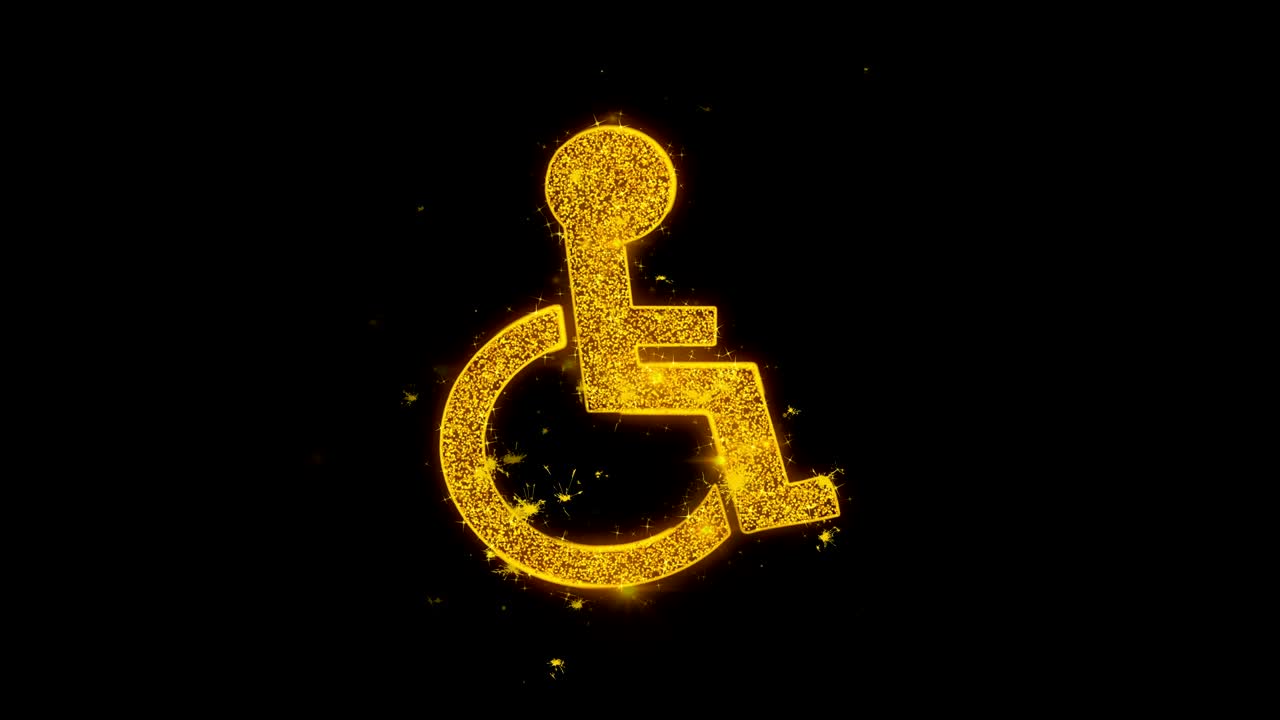 장애인 아이콘은 검은색 배경에 입자를 불꽃으로 만니다.