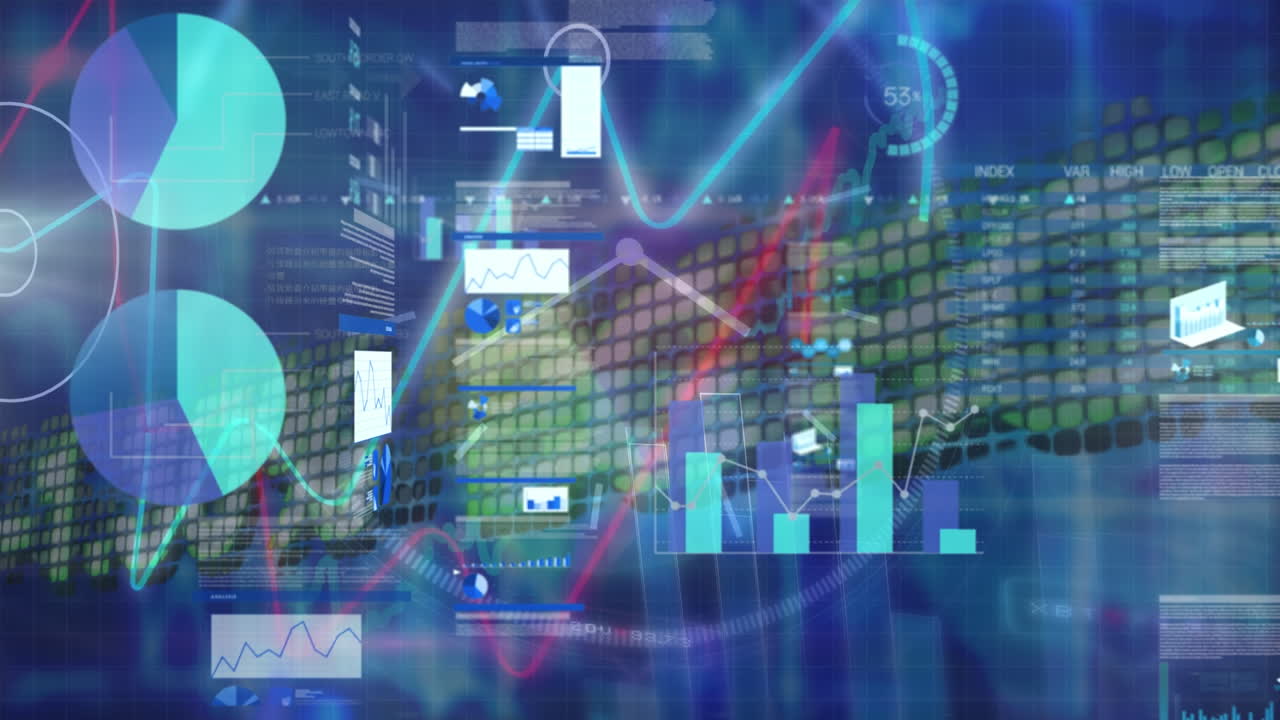 animazione dell'elaborazione dei dati su testo su sfondo blu