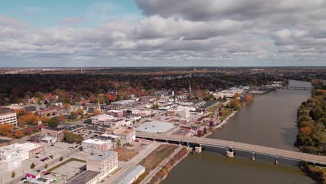 saginaw city center and riverside, michigan, usa in fall, drone view