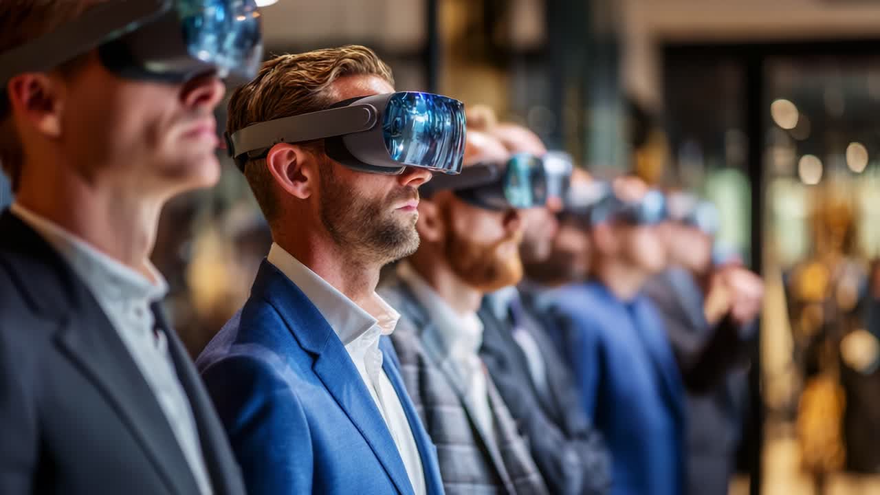 A Group of Professionals Engaged in Virtual Reality Experiences, Showcasing Advanced Technology and Immersive Interaction in a Modern Environment