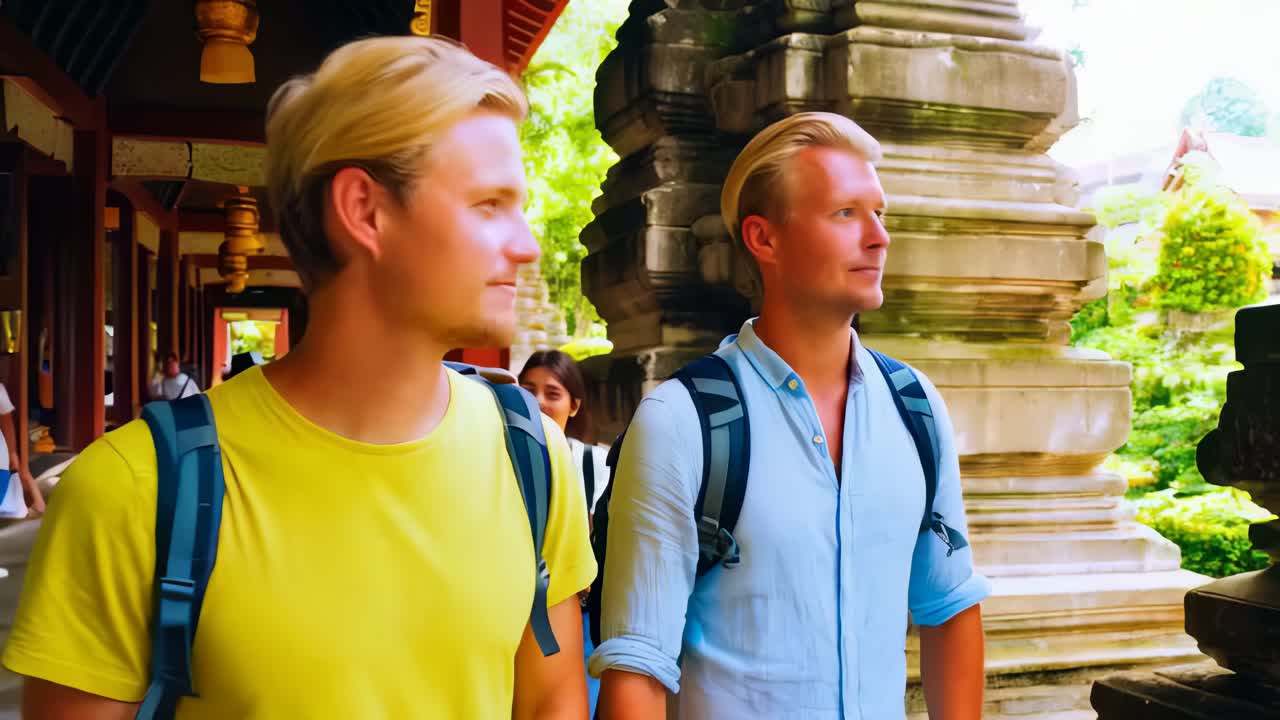 Friends exploring temples in southeast Asia together.