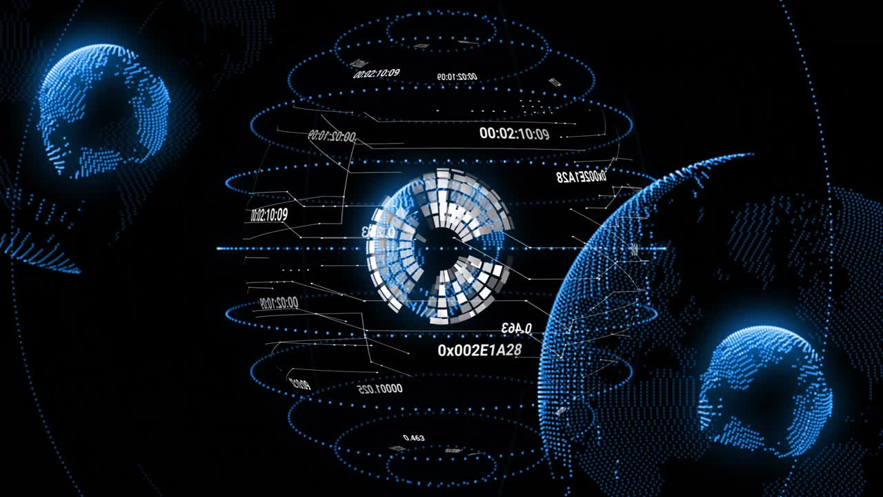 Animation of digital globe with data and network connections in futuristic design