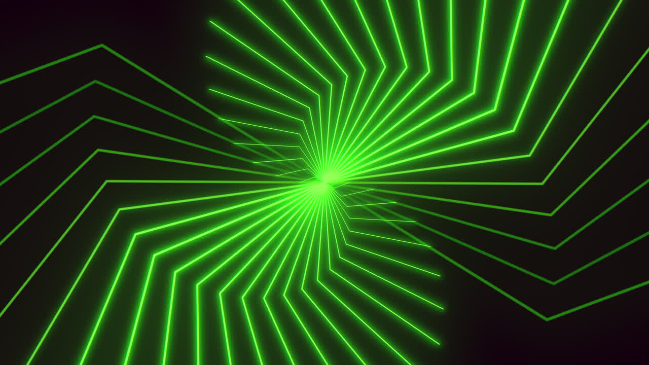 A vibrant green laser forms intricate patterns against a solid black backdrop in this captivating image, creating a mesmerizing visual display