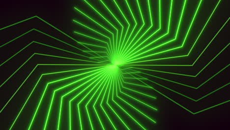 a vibrant green laser forms intricate patterns against a solid black backdrop in this captivating image, creating a mesmerizing visual display