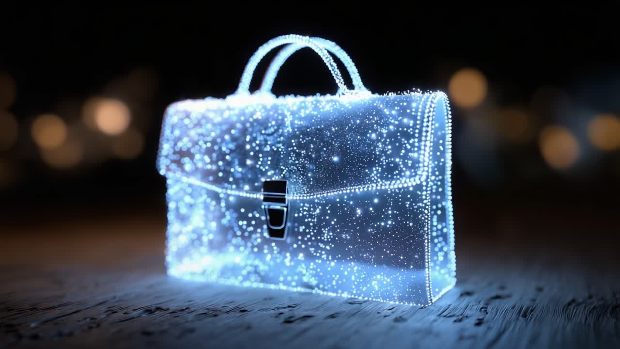 Un'affascinante valigetta luminosa piena di stelle scintillanti, che illumina l'oscurità con una luce eterea e un'accattivante texture stellata per un effetto magico.