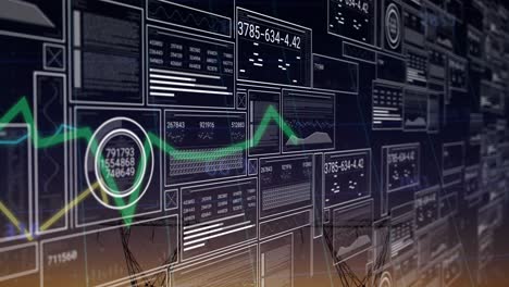 Animation-of-financial-data-processing-over-green-line