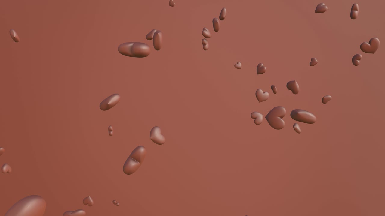 갈색 하트 모양의 추상적인 애니메이션. 갈색 바탕에.
