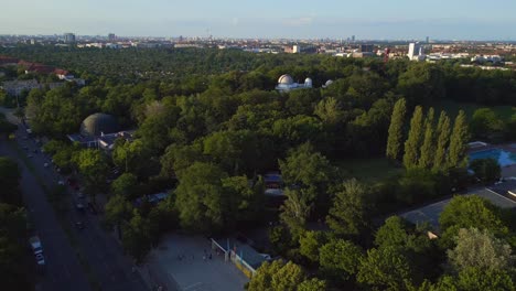 Amazing-aerial-top-view-flight-Berlin-city-Planetarium-Germany-in-Europe,-summer-day-2023