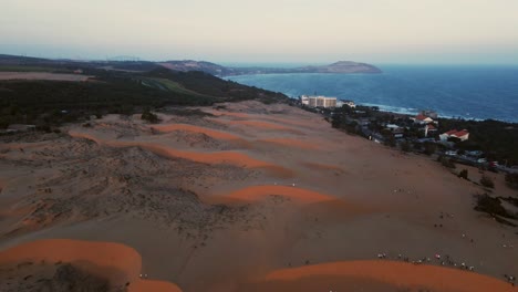 vast dune landscape on coast of mui ne, vietnam - panoramic aerial view