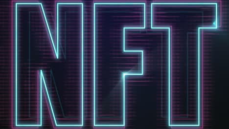 Animation-of-glowing-neon-blue-and-purple-outlined-nft-text-on-black-background