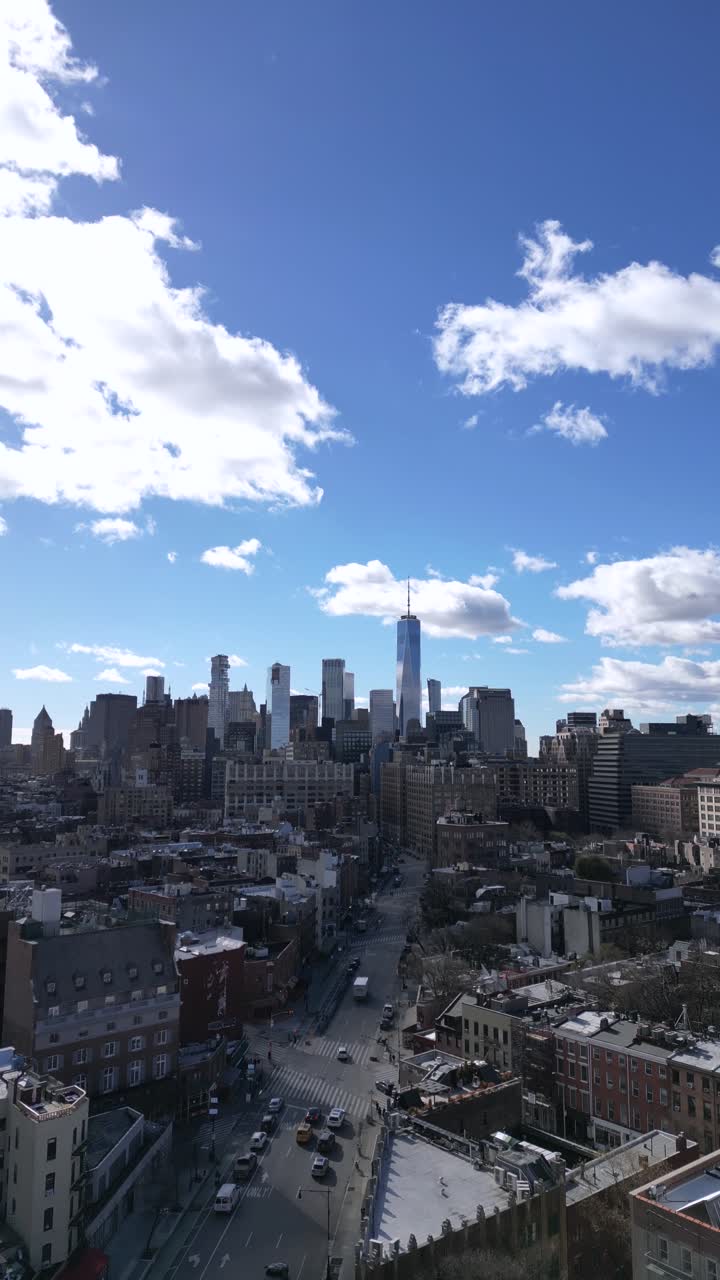 New York City skyline captured with vibrant urban architecture and dramatic skies. A stunning aerial perspective showcasing the bustling cityscape and unique charm of Manhattan.”