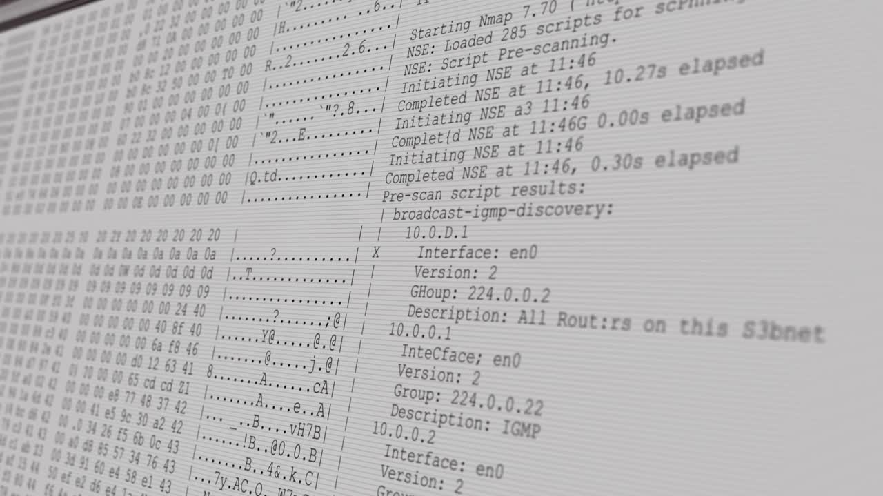 Animation of data processing on grey computer screen