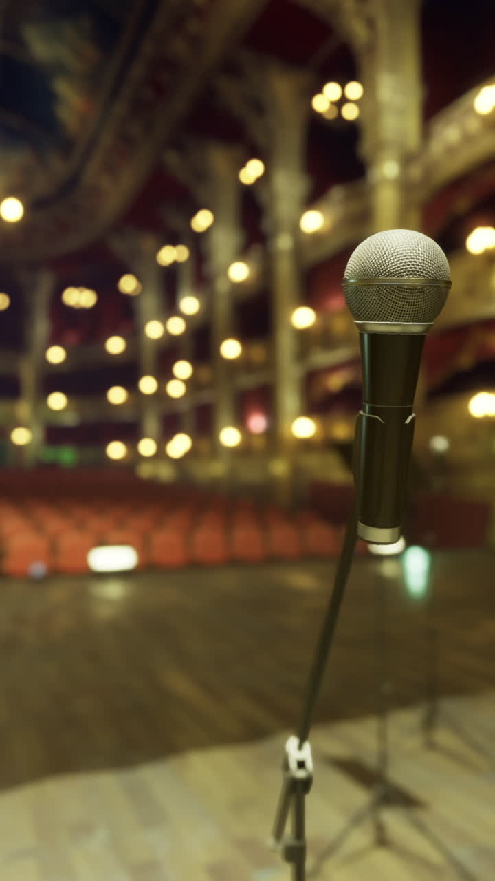 Microphone on stage in a grand theater before performance begins