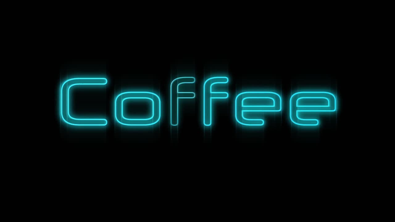 Painel neon azul 'Café' emergindo 4k