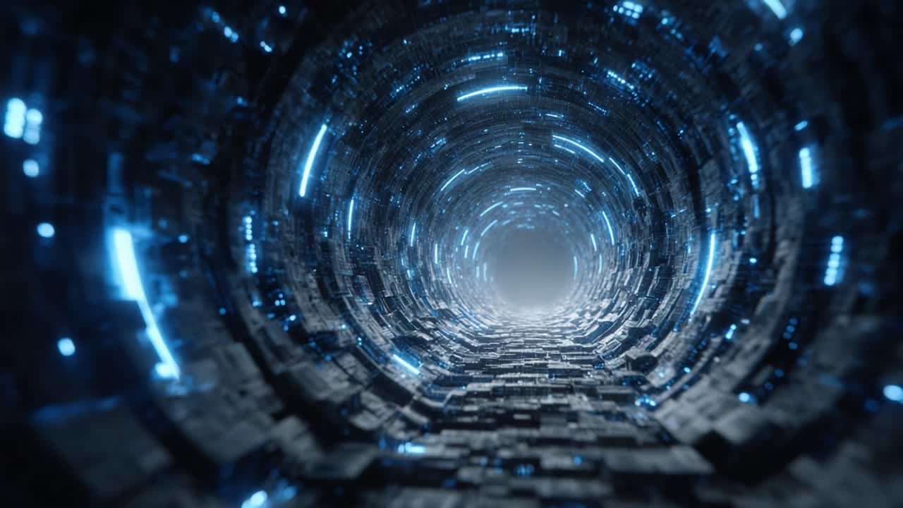 Exploring a Futuristic Tunnel: A Journey Through a High-tech Passageway of Light and Structure in a Digital Realm