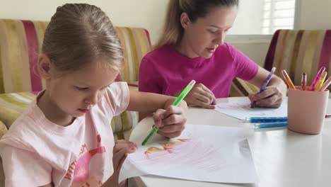 mother and daughter drawing together